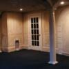 view of finished basement with dog's bar